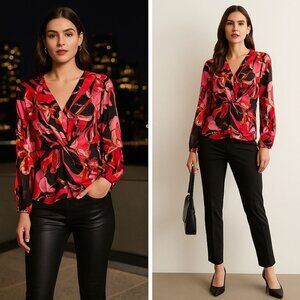 INC Women’s Twist Blouse Pink Print 6 Maximalist Power Top Night Out Bold